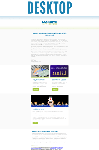 responsive email design shown on desktop browser