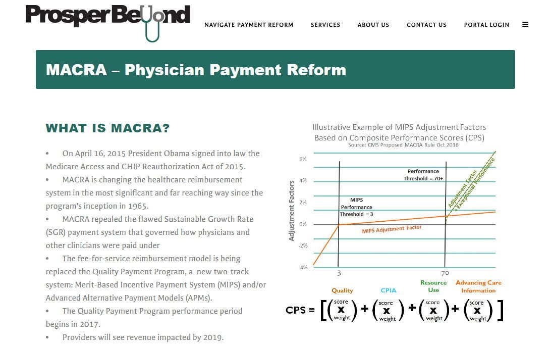 MACRA page on Prosper Beyond - healthcare consulting website